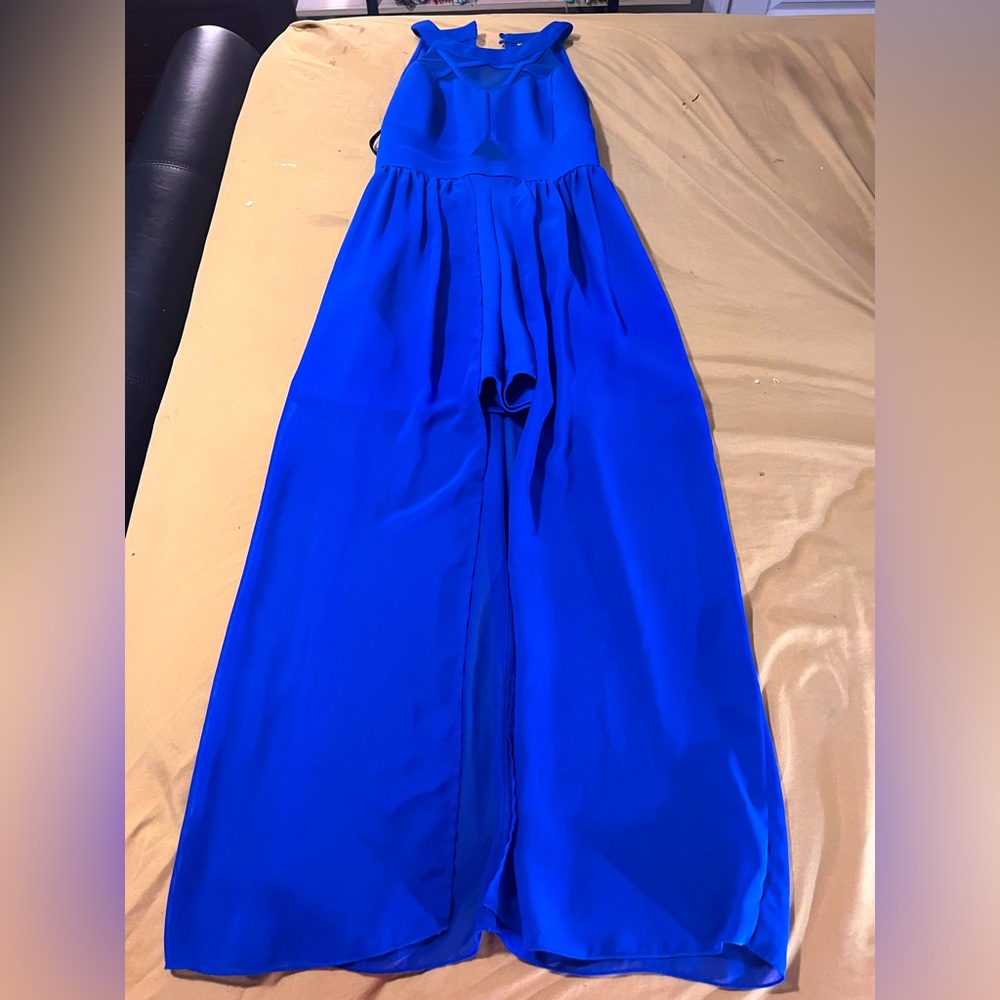 Royal blue form  romper dress (romper with a flowy dress cover) (worn once)